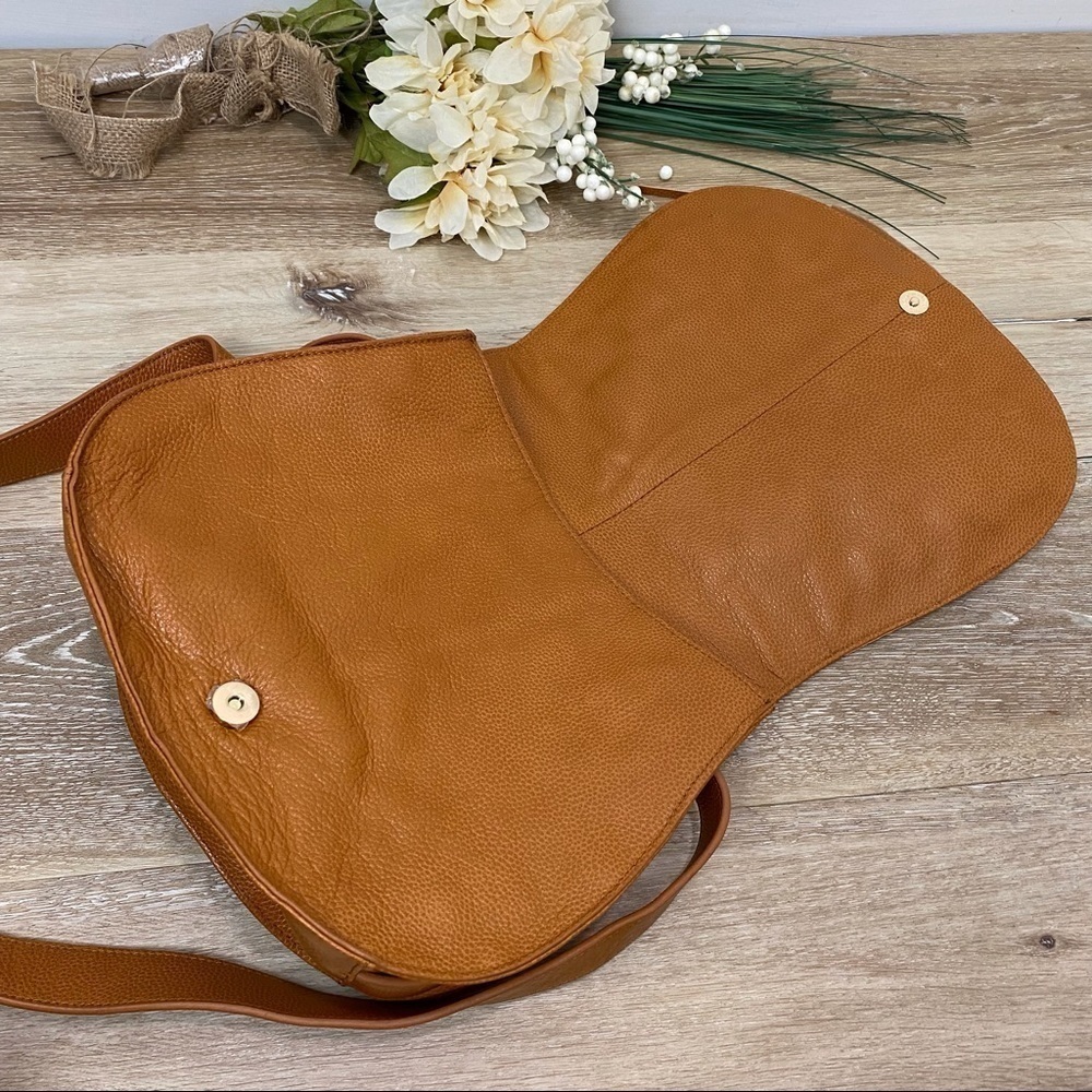 Violetta Saddle Crossbody Mustard Yellow Pebbled Leather Bag - Picture 13 of 16